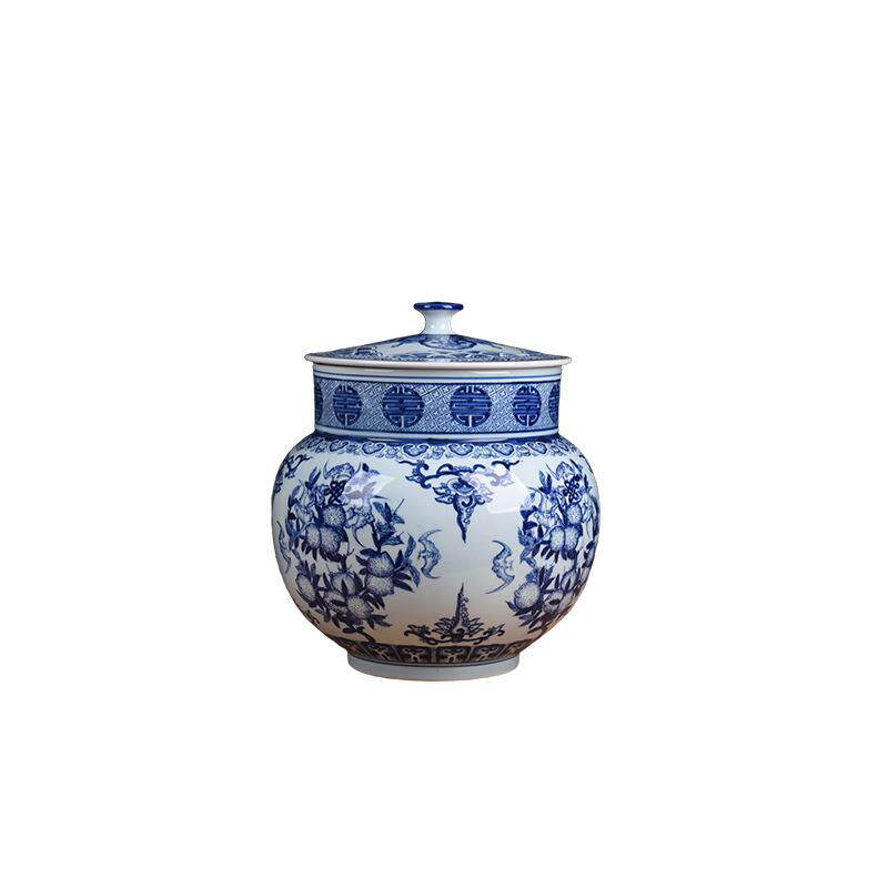青花瓷手绘釉里红茶叶罐茶饼缸复古中式储物罐景德镇瓷器普洱茶罐