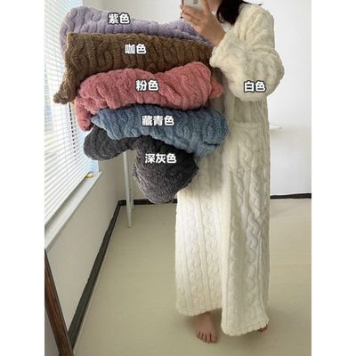 行走的被子冬季新款加长保暖宽松有口袋珊瑚绒家居睡衣睡袍睡裙女