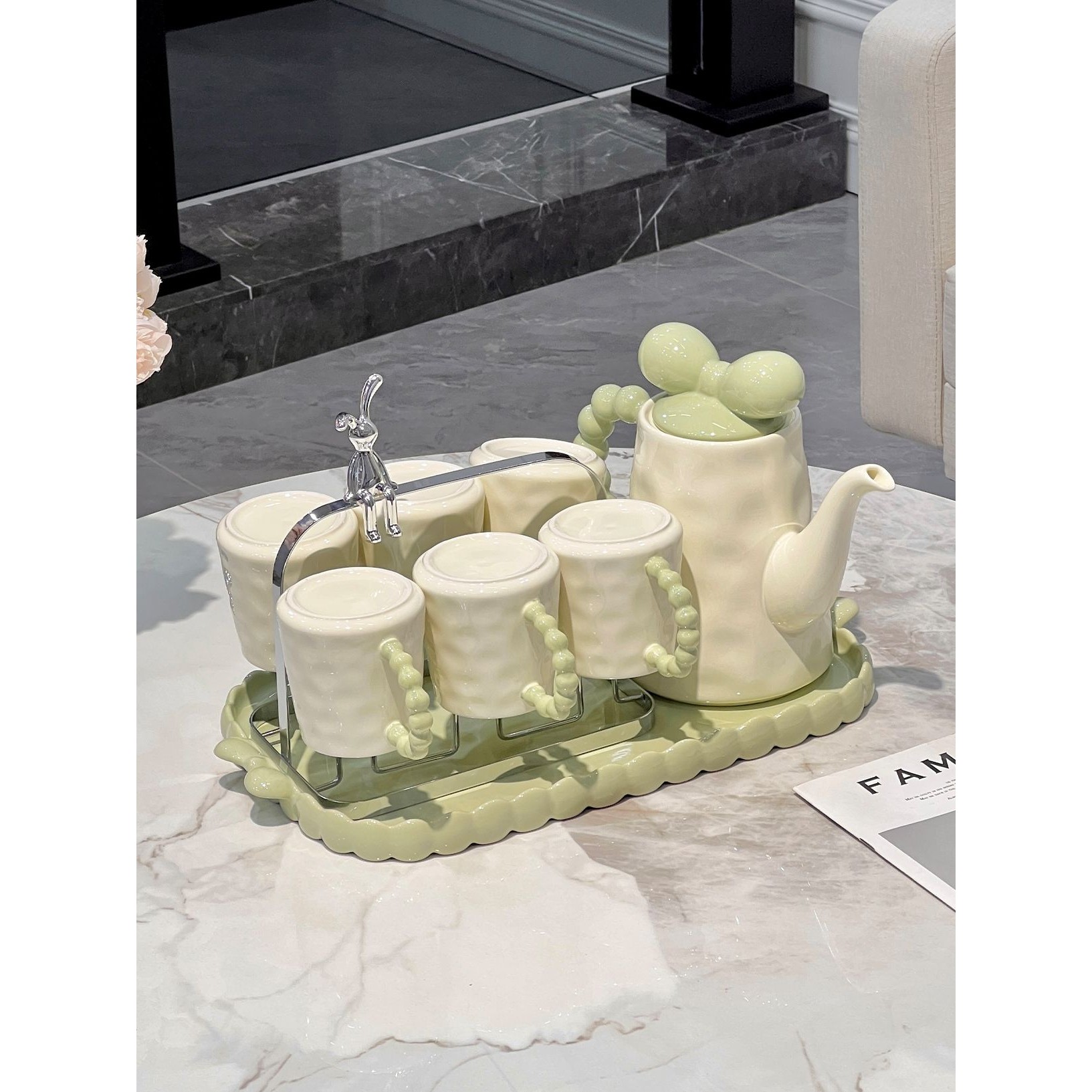 乔迁新居奶油风喝水杯家用套装客厅茶几陶瓷杯子杯架茶具送人,餐饮具,水具套装,淘宝优惠券,粉丝福利购,淘宝优惠卷