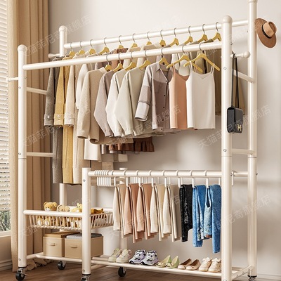 双杆挂衣架落地卧室家用房间室内晾晒衣服架子可移动多功能衣帽架