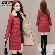 羽绒服女皮面2025冬新款中长版加厚皮衣今年流行爆款时尚红色外套