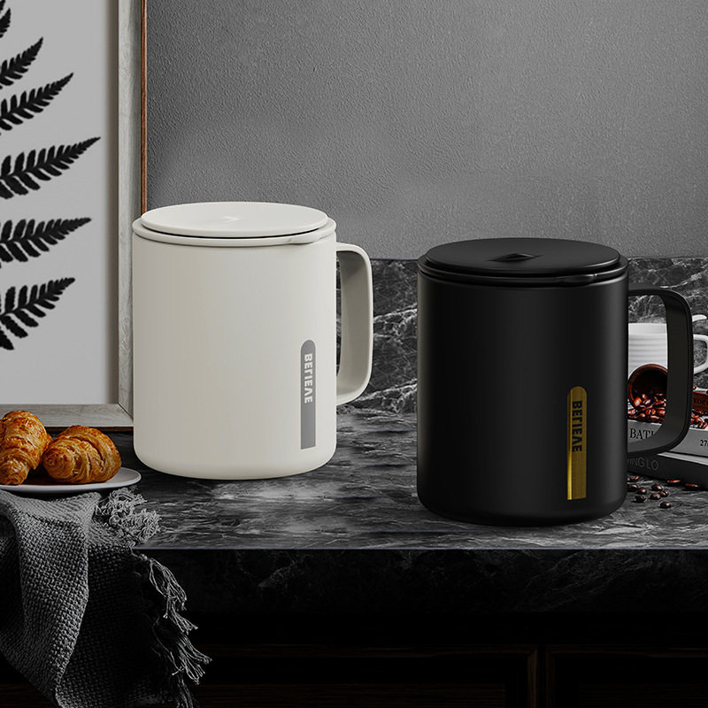 ?简约316不锈钢马克杯 男女士泡茶带盖办公杯带手柄茶杯保温咖啡