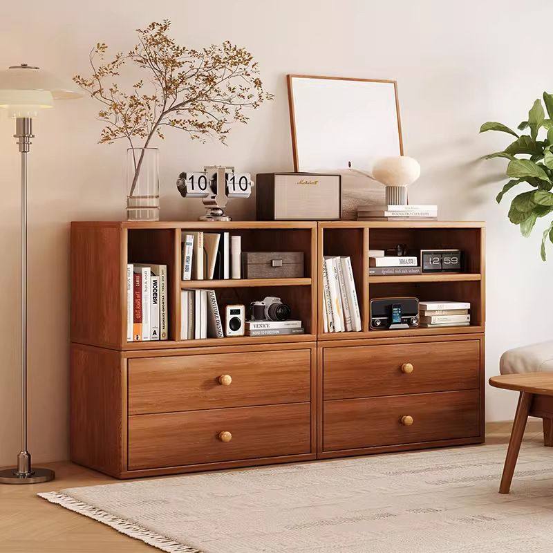 实木书柜落地组合置物柜简约模块柜大容量矮柜自由组合边柜收纳柜