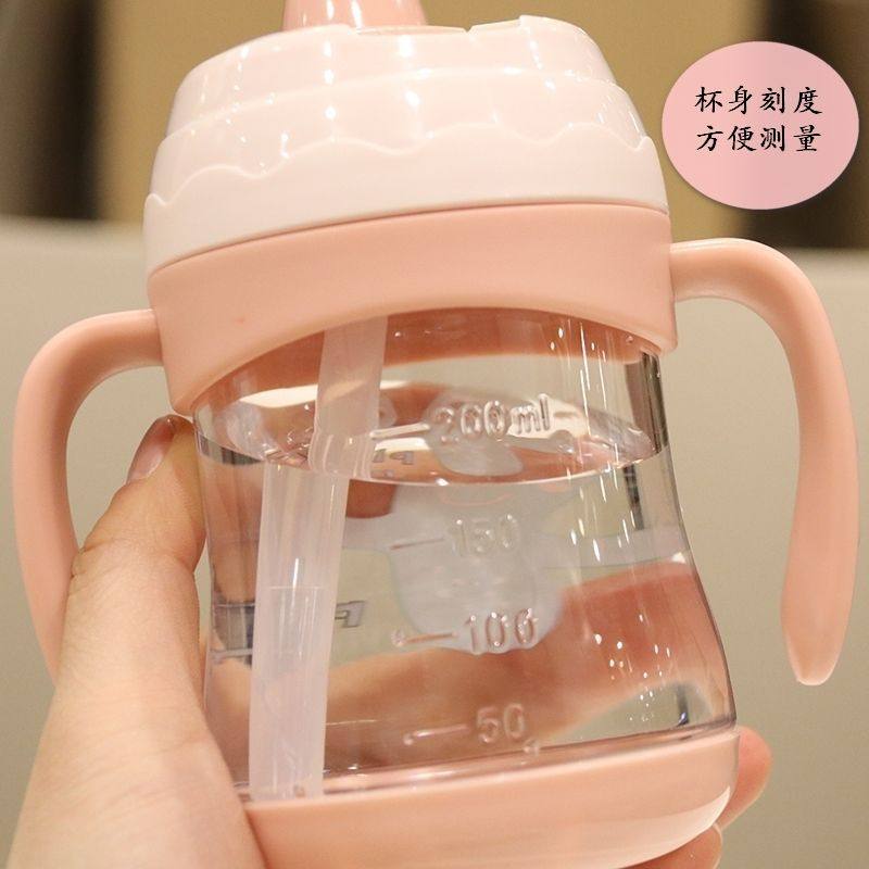 儿童水杯带吸管宝宝学饮杯鸭嘴杯防摔塑料杯刻度手柄防呛爆款