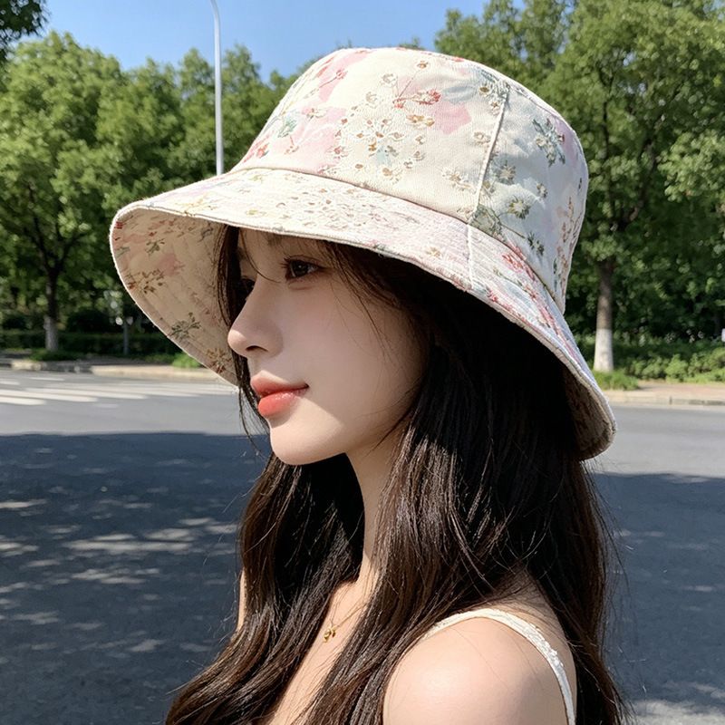 时尚新款简约印花气质女夏季时尚渔夫帽帽复古文艺显脸小清新盆帽