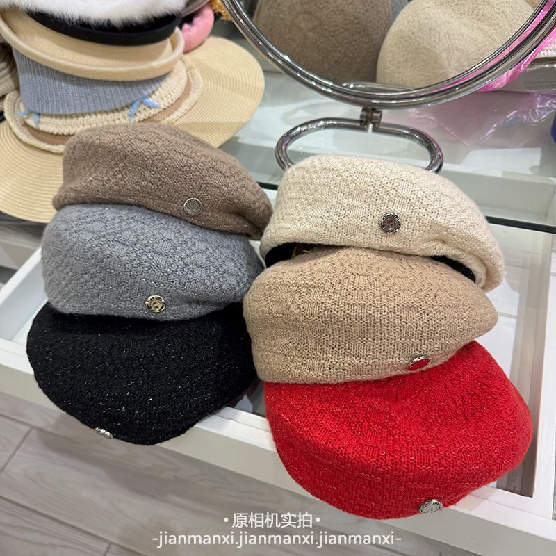 复古小众高级感针织贝雷帽女文艺大头围显脸小遮脸蓓蕾帽画家帽潮