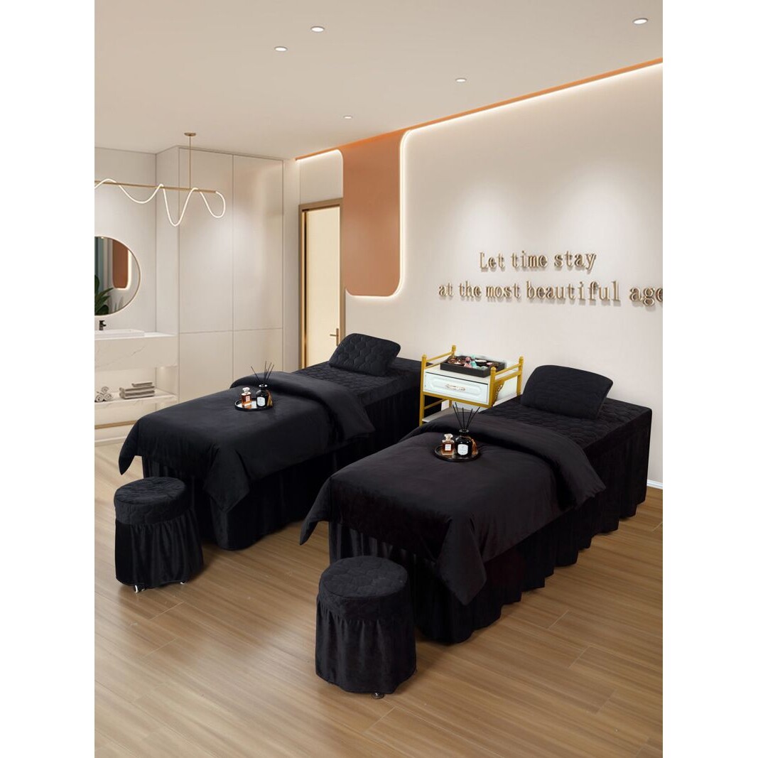 纯色保暖水晶绒黑色美容床罩四件套包邮美体按摩熏蒸床品多色可选