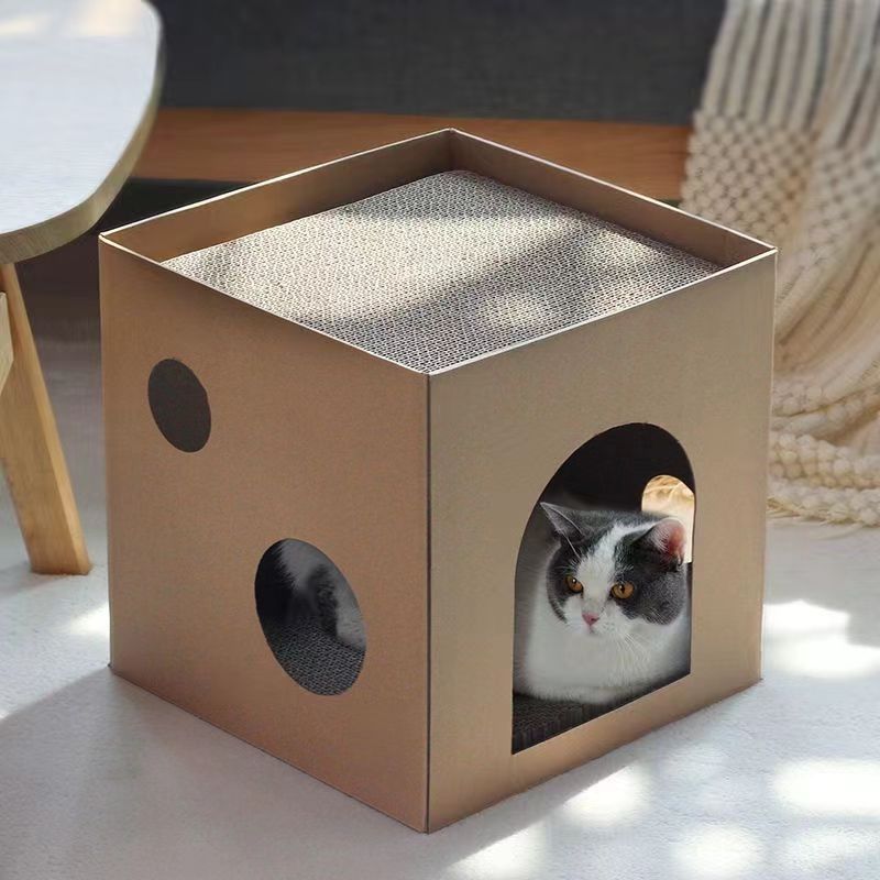 不掉方形猫窝猫咪猫抓板房子立式屑一件直销耐磨猫咪纸箱屋瓦楞纸