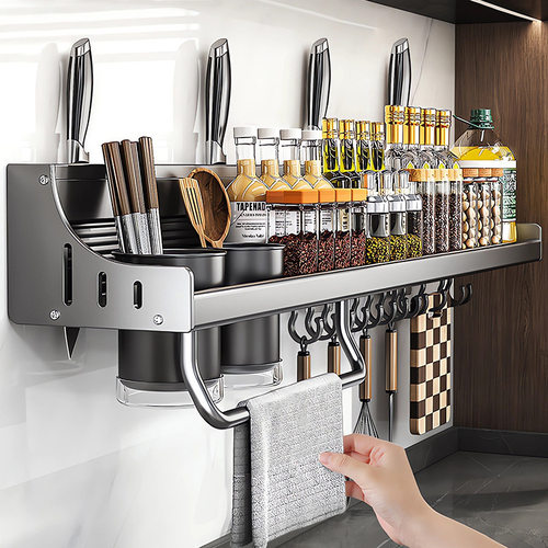 厨房置物架多功能壁挂式筷子筒刀架调料用品家用大全免打孔收纳架