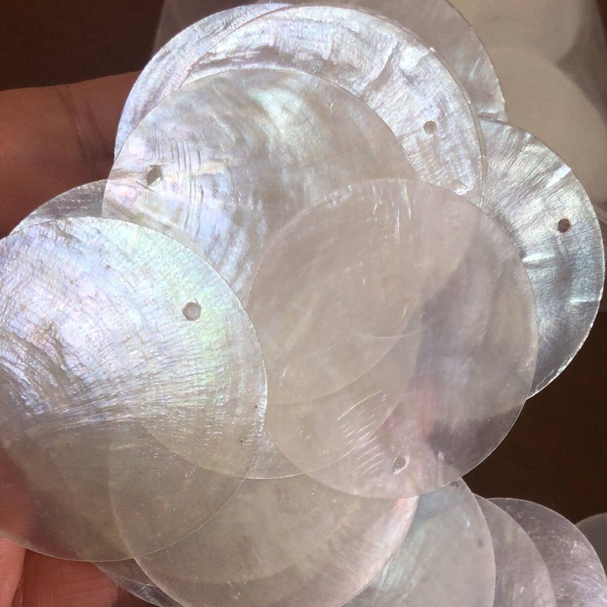云母片天然贝壳圆片镜贝婚礼装饰贝母片DIY灯具风铃贝壳画配件
