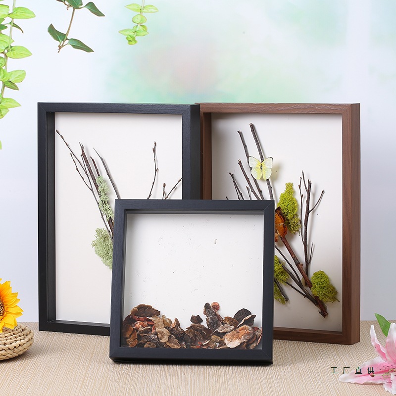 木质立体创意相框 a4标本装裱展示架摆台简约做旧干花diy衍纸画框