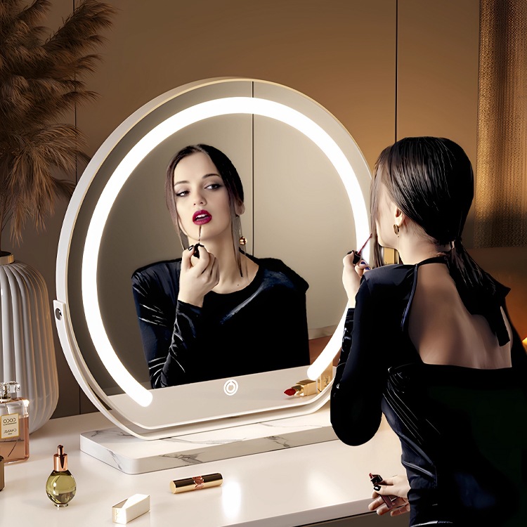 化妆台镜子家用梳妆台梳妆镜轻奢智能led带灯卧室化妆镜大号旋转