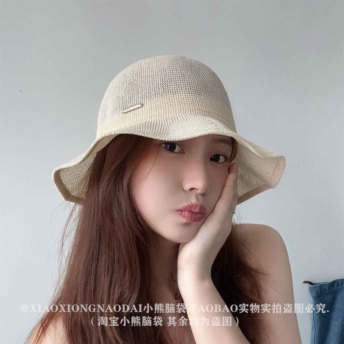 2026新款透气棉纱荷叶边渔夫帽女休闲百搭甜美小檐圆顶遮阳盆帽夏