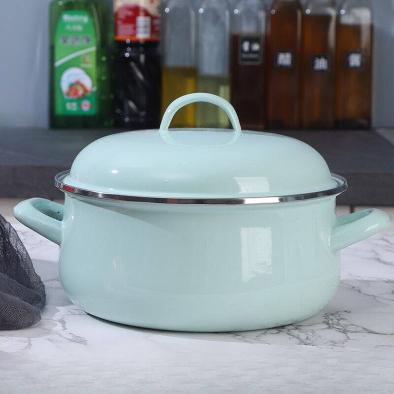 厚实欧丽家莫兰迪绿色搪瓷锅珐琅马卡龙绿搪瓷泡面碗宿舍汤锅煮锅