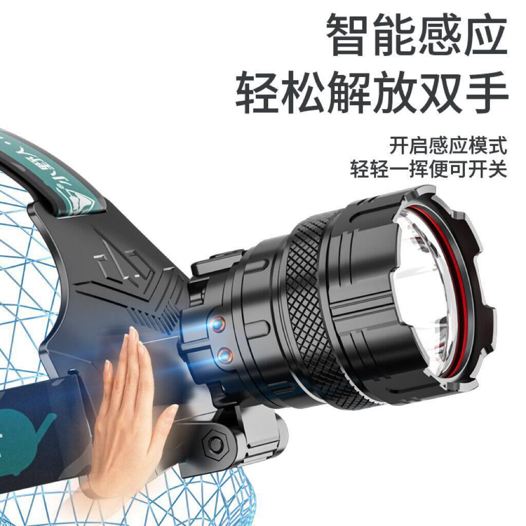 新款爆款感应强光头戴式头灯超亮P50充电变焦户外防水钓鱼灯
