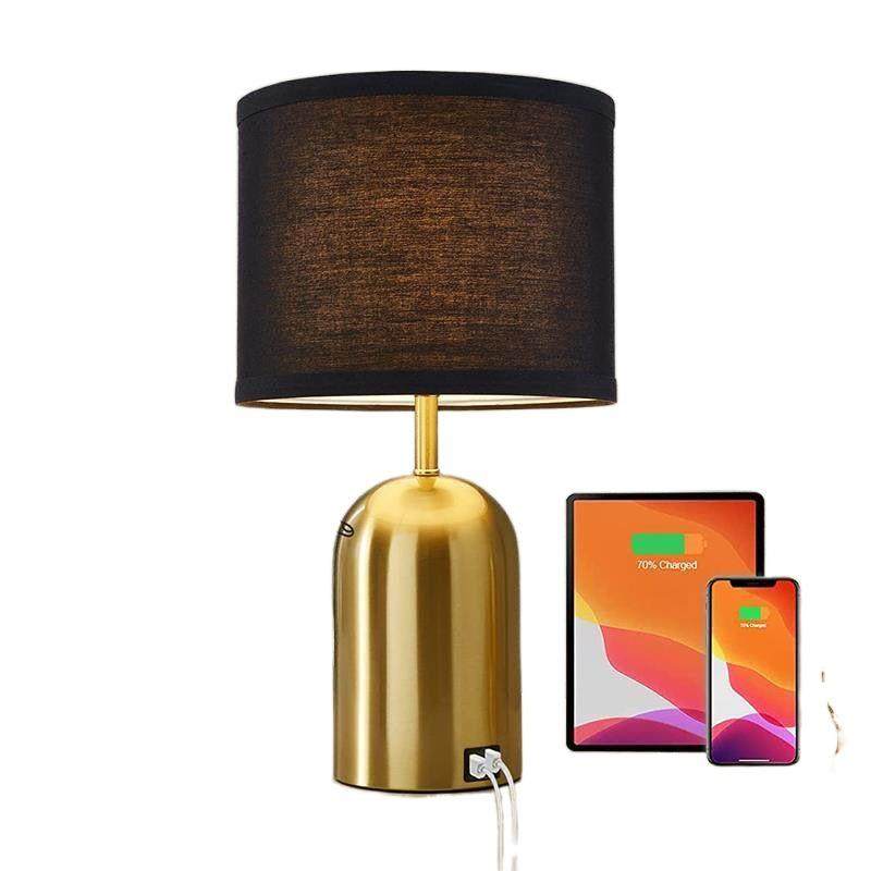 美式台灯简约复古触摸开关3档调光双USB充电端口卧室床头装饰台灯