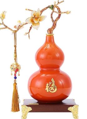 珐琅彩玉兰花葫芦摆件办公室隔断电视柜样板间装饰冰裂纹新中式