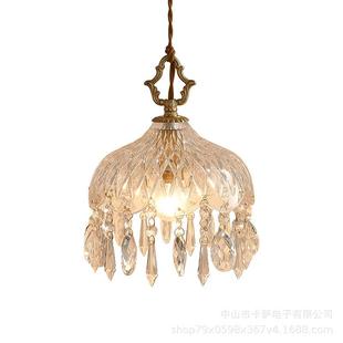 全铜复古轻奢水晶玻璃小吊灯过道玄关床头阳台走廊衣帽间法式 灯具