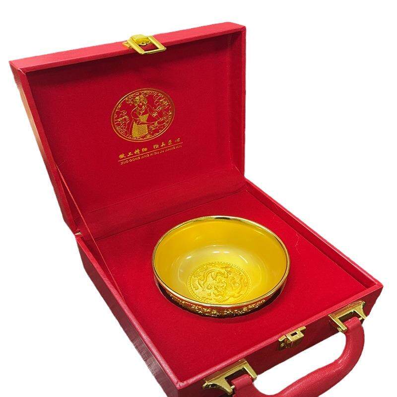 金龙金碗龙年礼品摆件金属镀金工艺品商务礼品镶宝石珐琅彩金碗