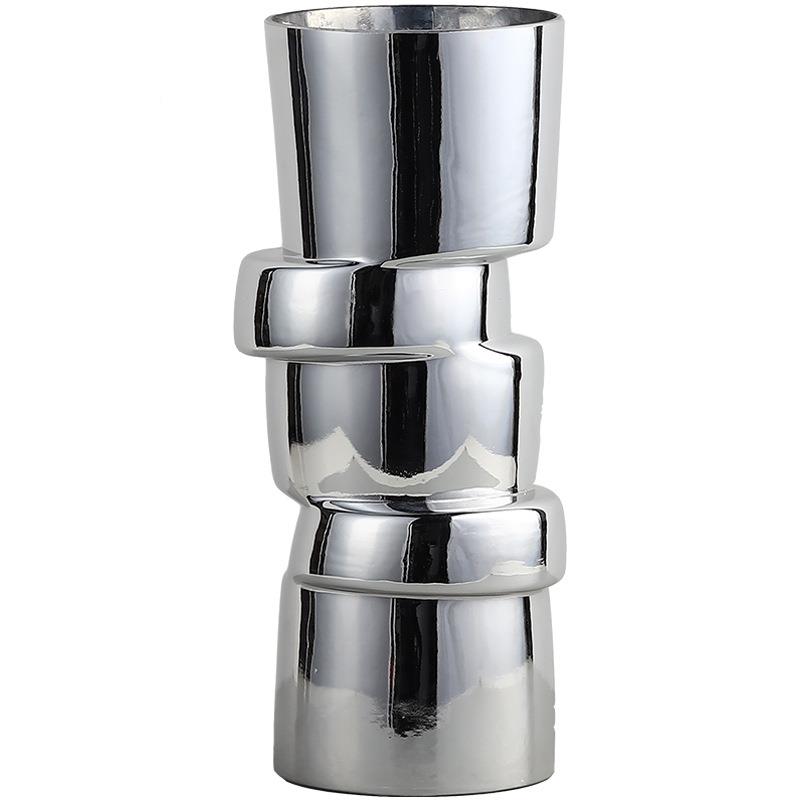 博西家电玻璃银色花瓶小居YYC-2461摆件样板间客厅插花器轻奢软镀