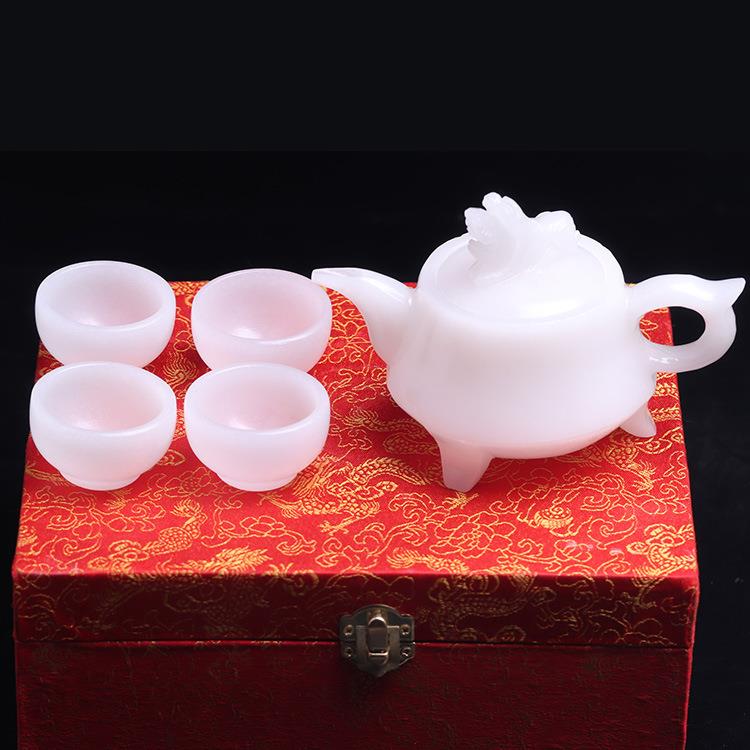 阿富汗玉白玉竹节款酒具茶具喜上眉梢巴玉玉石玉器茶壶摆件