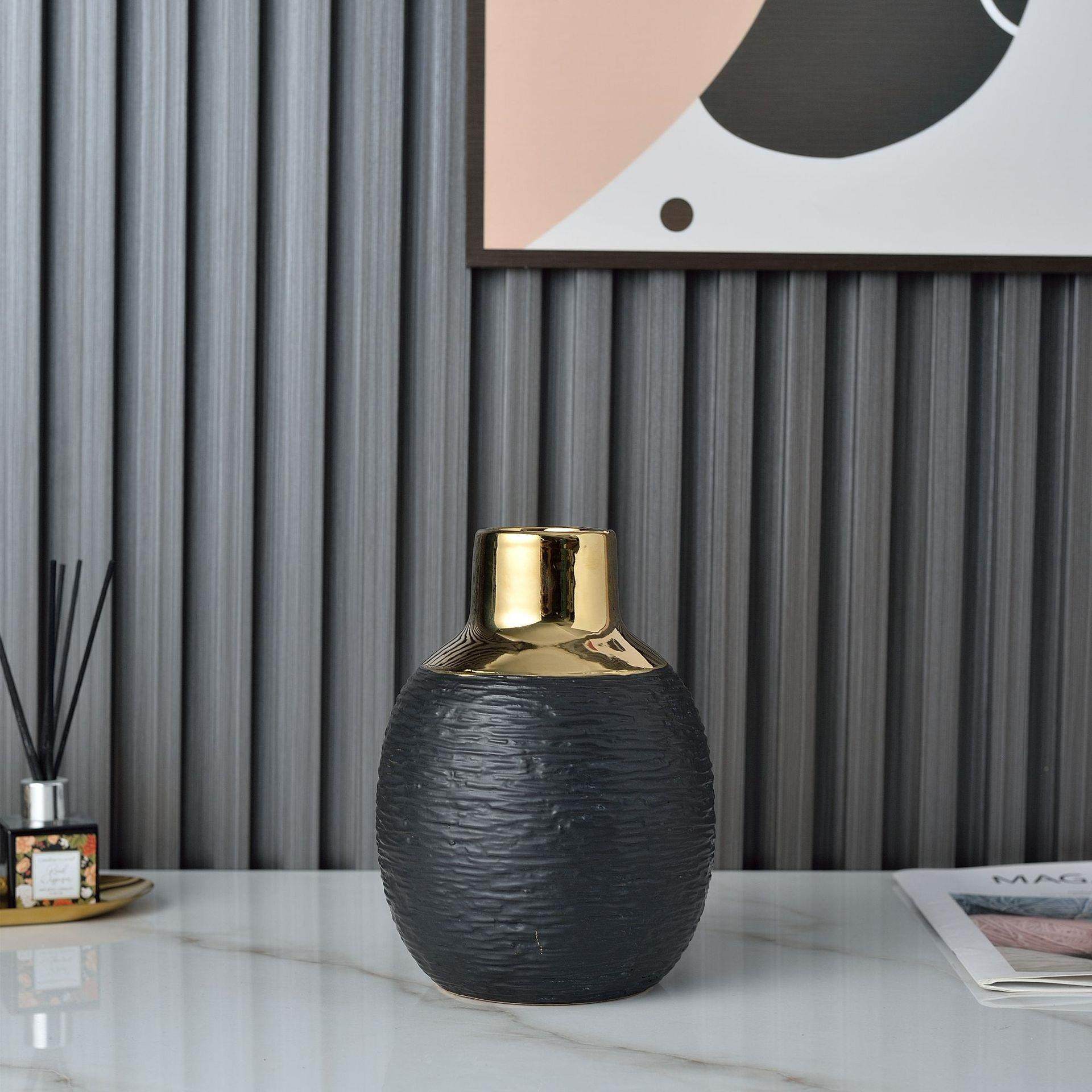 简奢黑白金色电镀诧寂陶瓷花瓶花器二件套电视柜摆件半夏软装饰品,橡塑材料及制品,工业陶瓷,淘宝优惠券,粉丝福利购,淘宝优惠卷