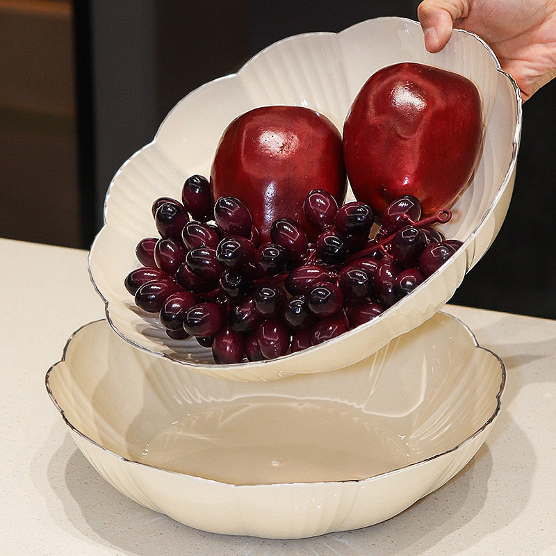 家用客厅零食干果盘轻奢 花型水果盘PET坚果盘 水果收纳盘子批发