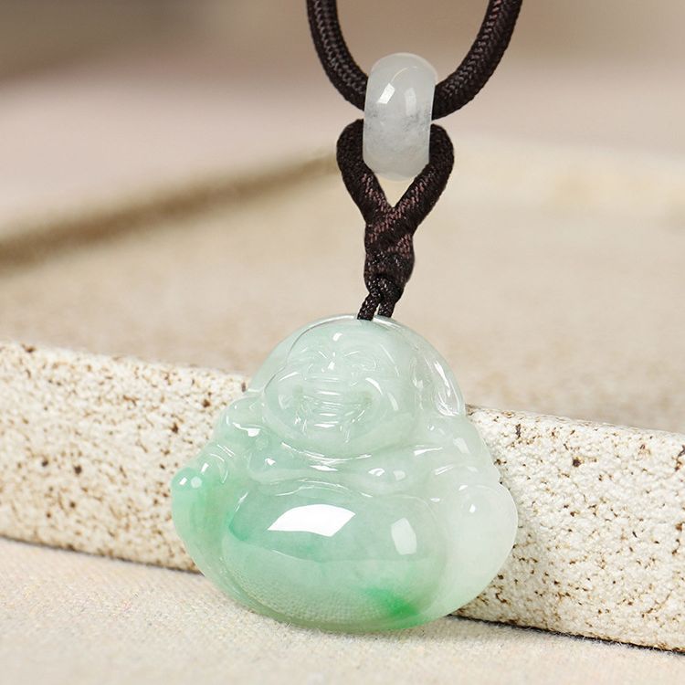 日本品质【新品特卖】翡翠佛公吊坠糯冰种阳绿玉佛女玉石弥勒项链