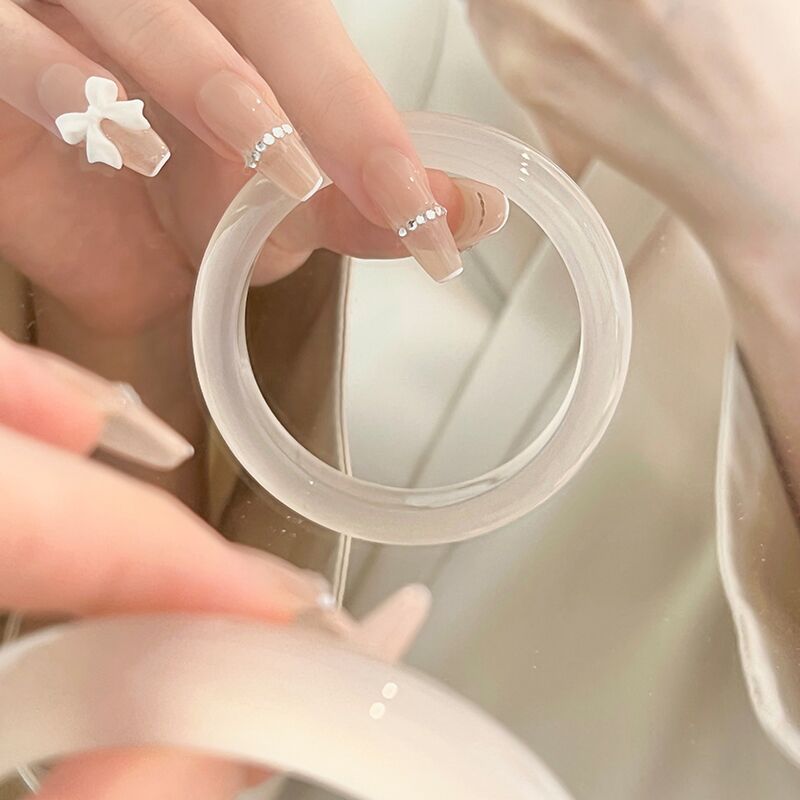 日本品质天然冰种玛瑙手镯少女白月光镯子女款玉石冰透玉髓荔枝冻