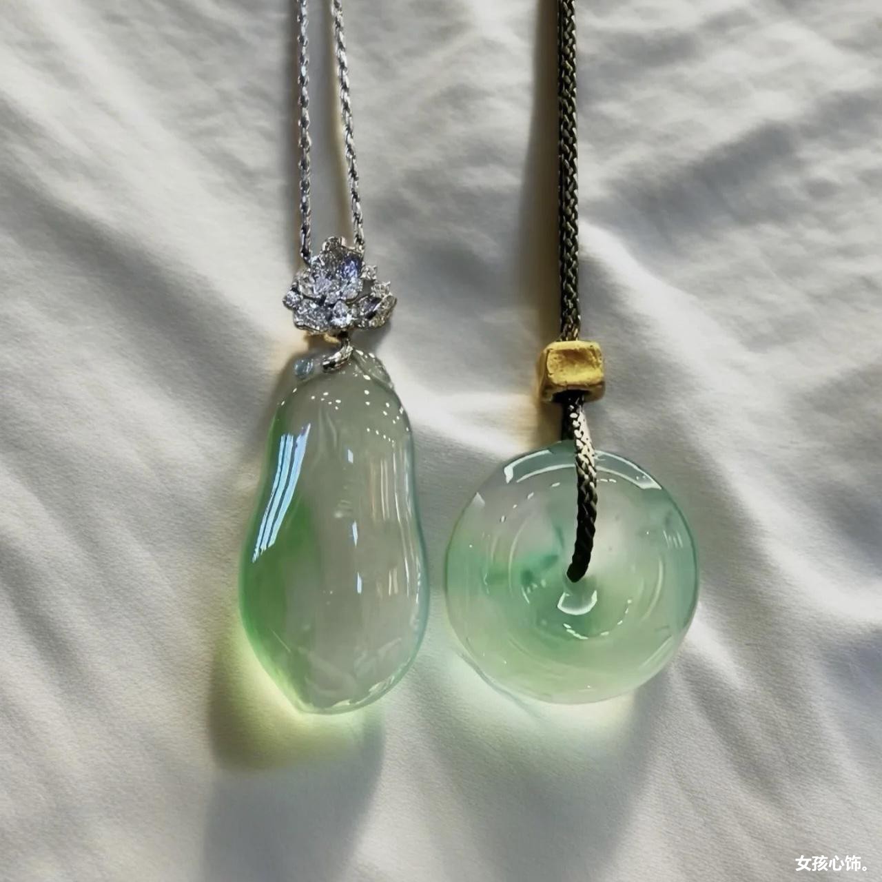 日本品质冰种翡翠福瓜吊坠天然缅甸翡翠冰飘花平安扣玉坠挂件裸石