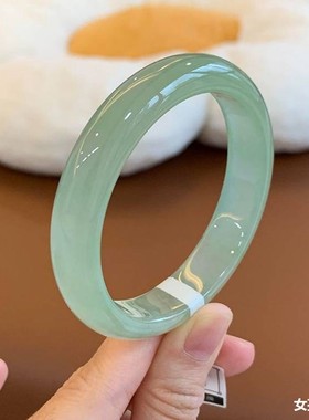 日本品质冰种晴水天然缅甸翡翠玉手镯女款油青冰透高端翡翠正圈浅