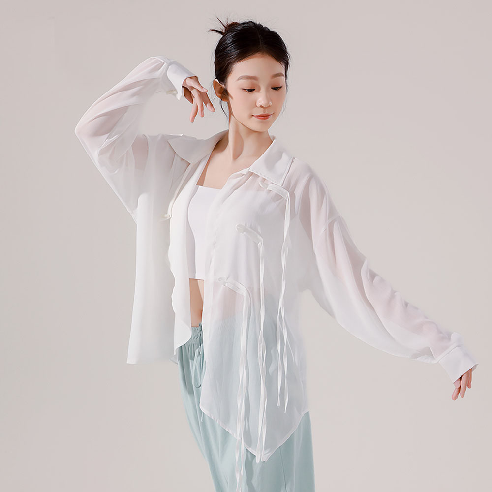 日本无印MUJIE舞蹈服女教师飘逸春季古典舞宽松飘绳衬衫新中式高