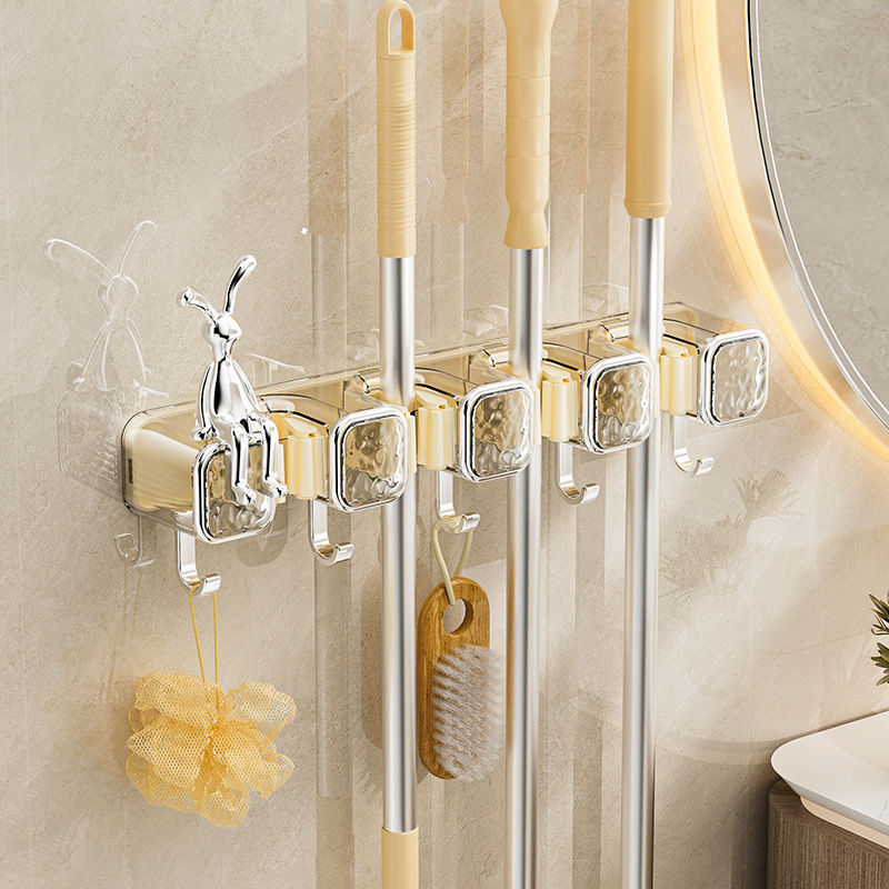 2025新款轻奢免打孔厨房卫生间拖把架挂钩拖布收纳神器