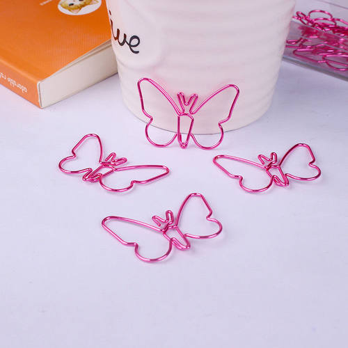 粉色蝴蝶回形针卡通可爱创意曲别针异型回纹针彩镀回形针夹子学生