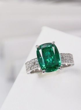 2025新款S925银8克拉祖母绿培育钻戒晚宴气质高级感宝石切面女戒