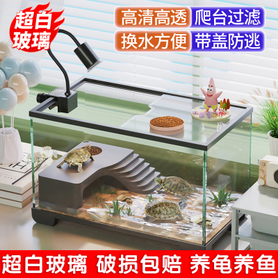 超白玻璃乌龟饲养缸小型家用客厅鱼缸生态爬台豪华别墅养龟专用箱