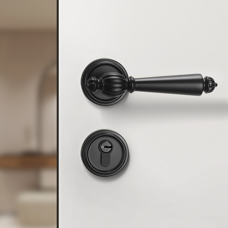 美式卧室门锁室内两件式s木门锁黄古铜复古门把手磁吸静音法式房