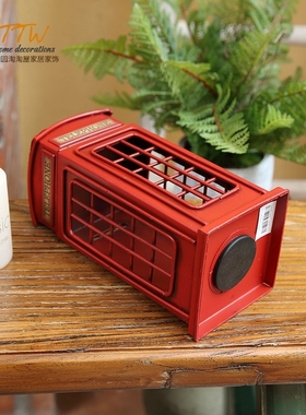英伦风装饰品复古双层x巴士模型伦敦电话铁艺摆件