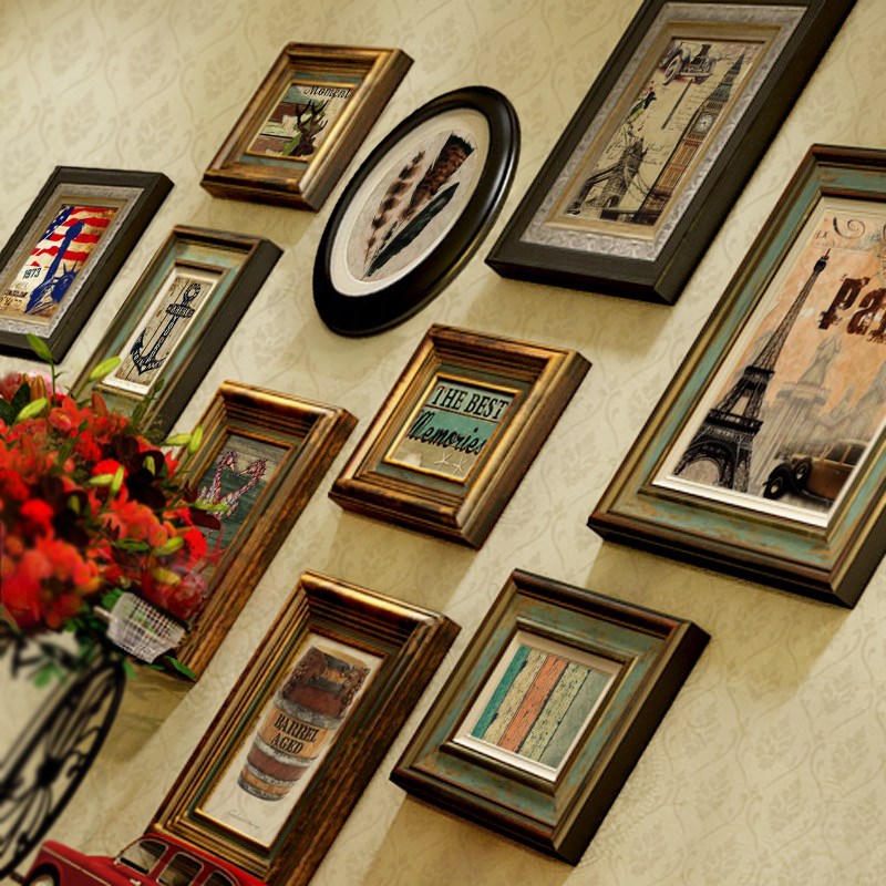 复古美式照片墙欧式相框墙组合装饰挂F墙相片墙客厅餐厅背景墙实