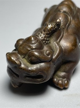 古玩杂项铜器收藏貔貅瑞兽摆v件复古茶宠居家装饰文房用品镇尺压