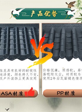 asa合成树脂瓦中n式门头装饰屋面凉亭红灰色瓦片一体仿古瓦屋檐瓦
