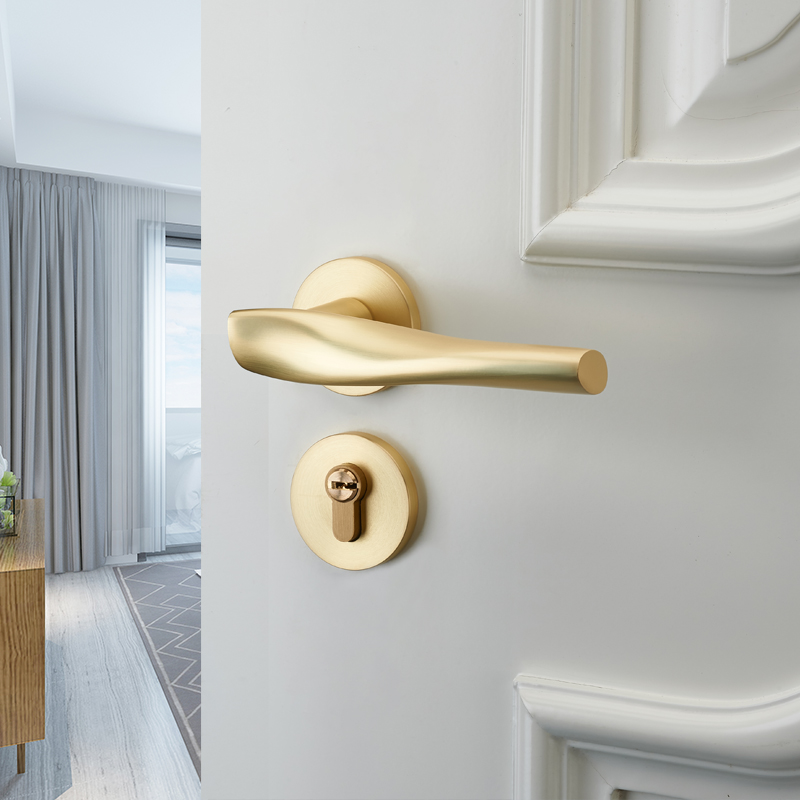 金色门锁室内家用房门锁磁吸静音木门锁卧室O门把手拉丝金分体门