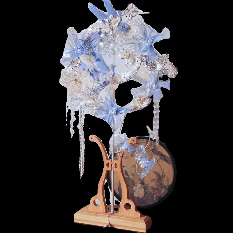 新娘团扇手工材料包蓝色双面高级成品喜扇L出嫁中式秀禾服结婚扇