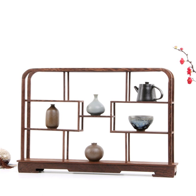 鸡翅木小博古架 茶壶奇石古董架子 红木中式多Q宝阁实木展示架摆