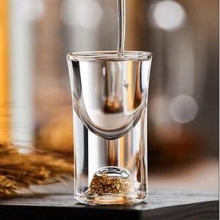 水晶金箔子弹杯一口杯白酒杯家用带把金J箔分酒器带鹿头杯架套装