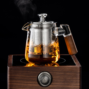 侧把玻璃公道杯加厚泡茶壶耐w高温木把分茶器泡茶器小号煮茶壶茶