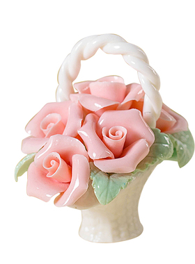 陶瓷手工花篮g家居装饰花艺小摆件车载客厅桌面电视柜仿真花朵摆