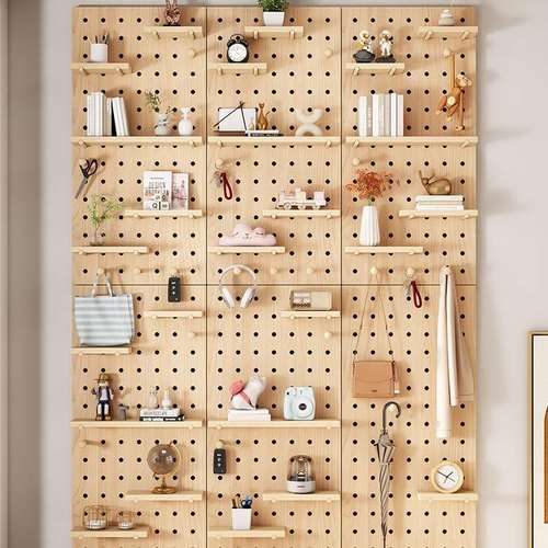 实木洞洞板定作挂板墙上装饰隔板置物架书桌背景墙展示架收纳挂架