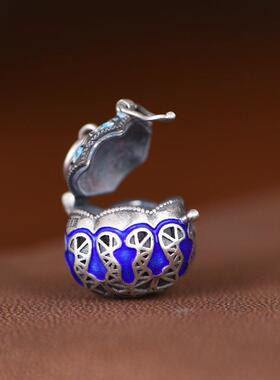 网红- 足银可打开香囊 文艺国风景泰蓝南瓜珠女款吊坠吊饰挂件