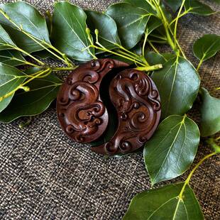 天然枣木龙凤呈祥 太极平安吊坠 枣木招财保平安吊坠挂件饰品